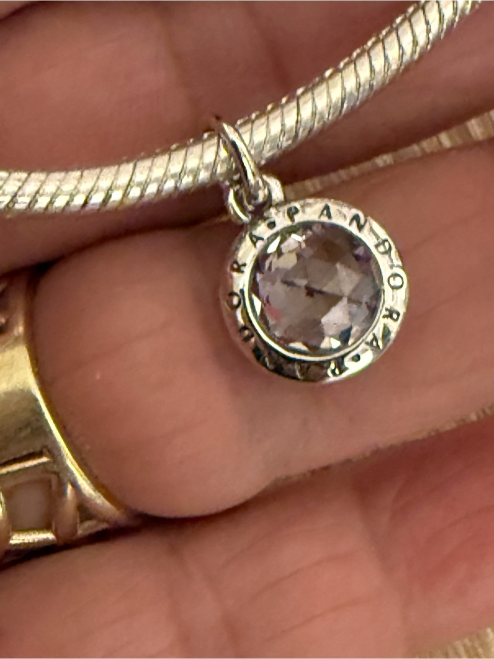 Pandora Silver Dangle Charm with Clear Faceted Stone - Picture 3 of 6